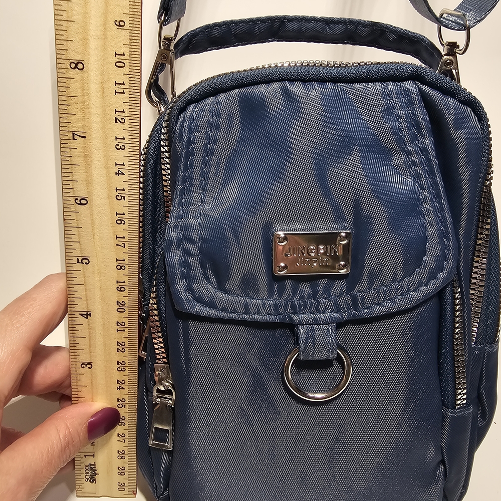 NWT Small Navy Blue Nylon Multi-Pocket Crossbody Travel Bag
